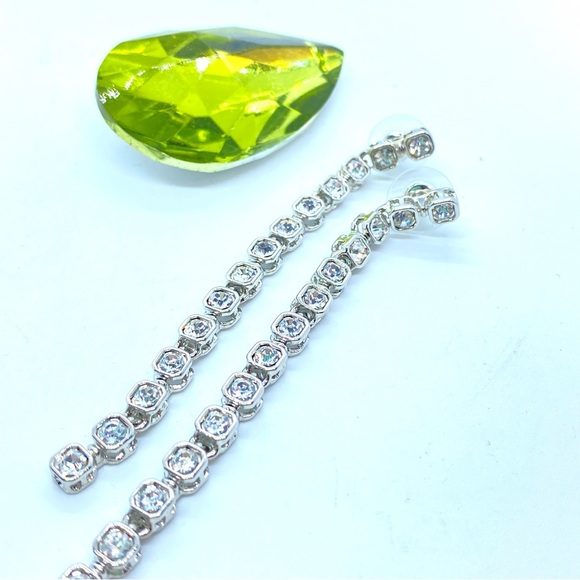 Rhinestone Earrings Long Sparkling Pierced Post Earrings - Picture 5 of 7